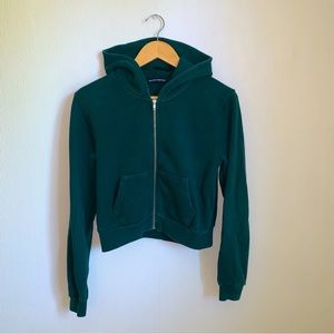 Brandy Melville Crystal Green Cropped Zip Up Hoodie